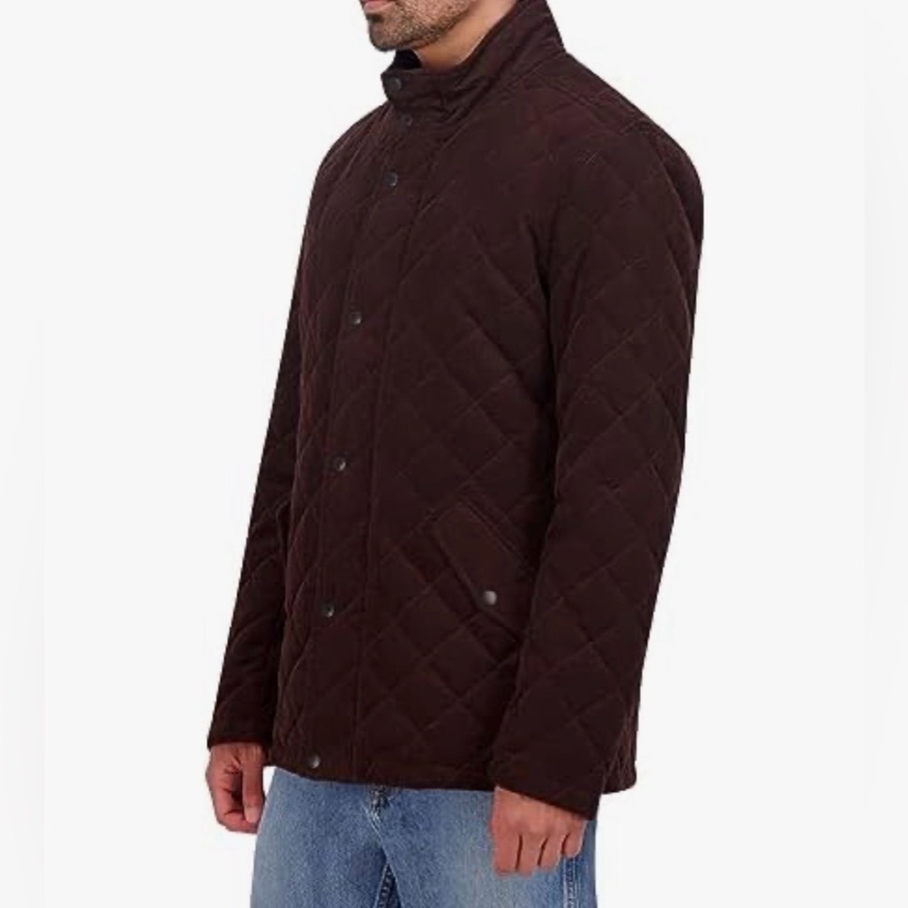 Cole Haan Men's Quilted‎ Corduroy Chocolate Brown Barn Jacket Coat Medium